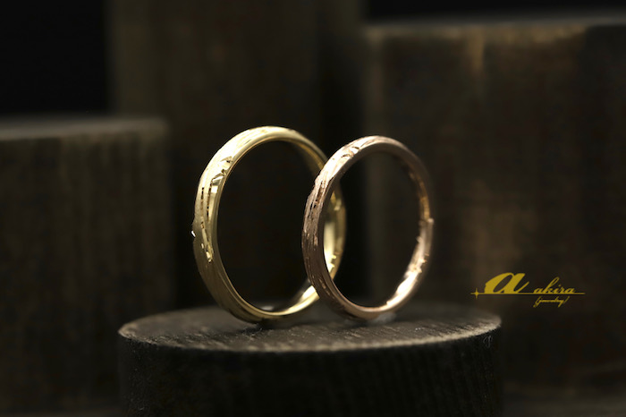 イエローゴールドとピンクゴールドのオーダーメイド結婚指輪