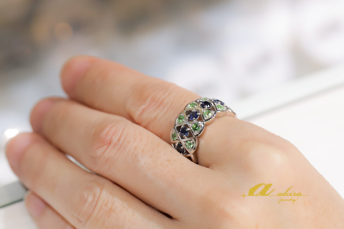 グリーンガーネットとサファイヤの指輪、お客様画像