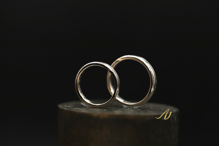 ピンクゴールドとプラチナのミル打ち結婚指輪オーダーメイド