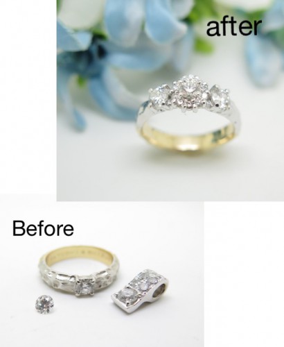 結婚指輪のリフォーム　ダイヤモンド持ち込み　コンビリング