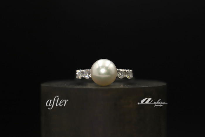 真珠とメレダイヤを使って指輪の製作を致しました