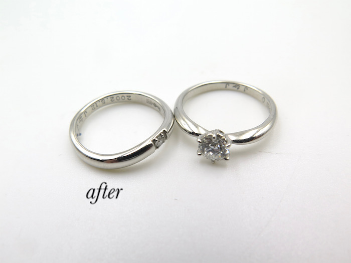 結婚指輪と婚約指輪のダイヤを使って1本の指輪に