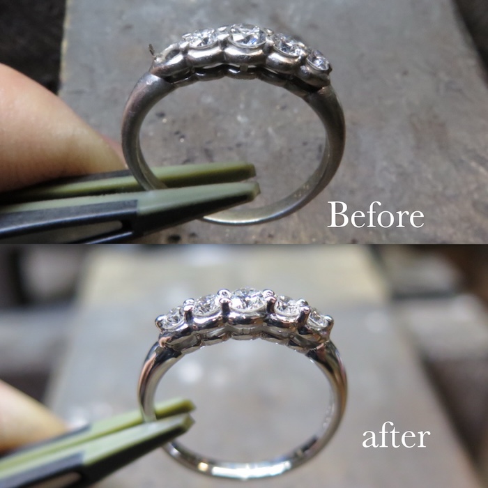 指輪がすり減ってしまいダイヤモンドは外れてなくなってしまったので修理を致しました